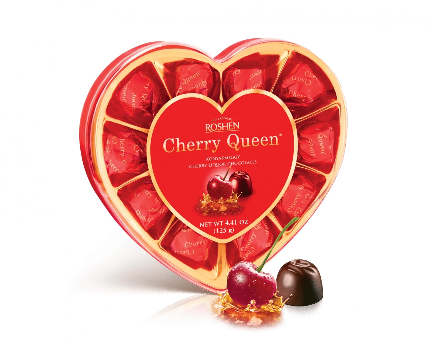 Cherry Queen – Bomboane cu vișine în lichior, Roshen 125g About Flowers