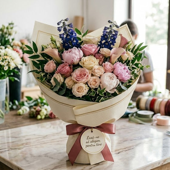 Buchet surpriză cu flori de sezon, alegerea floristului – livrare flori Iași | About Flowers